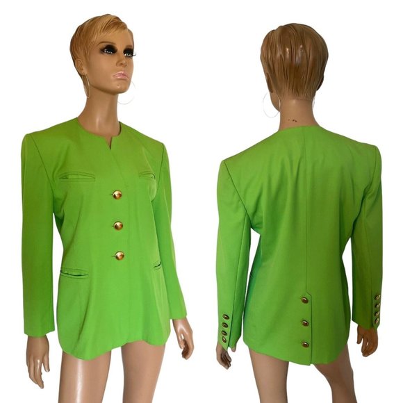 Escada Apple Green Gold  Button Jacket - Sz 40  8/10 Professionally Cleaned - Picture 1 of 15
